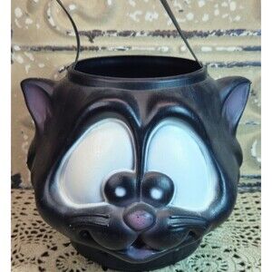 Vintage Halloween Black Cat Blow Mold Trick or Treat Candy Pail Bucket Novelty